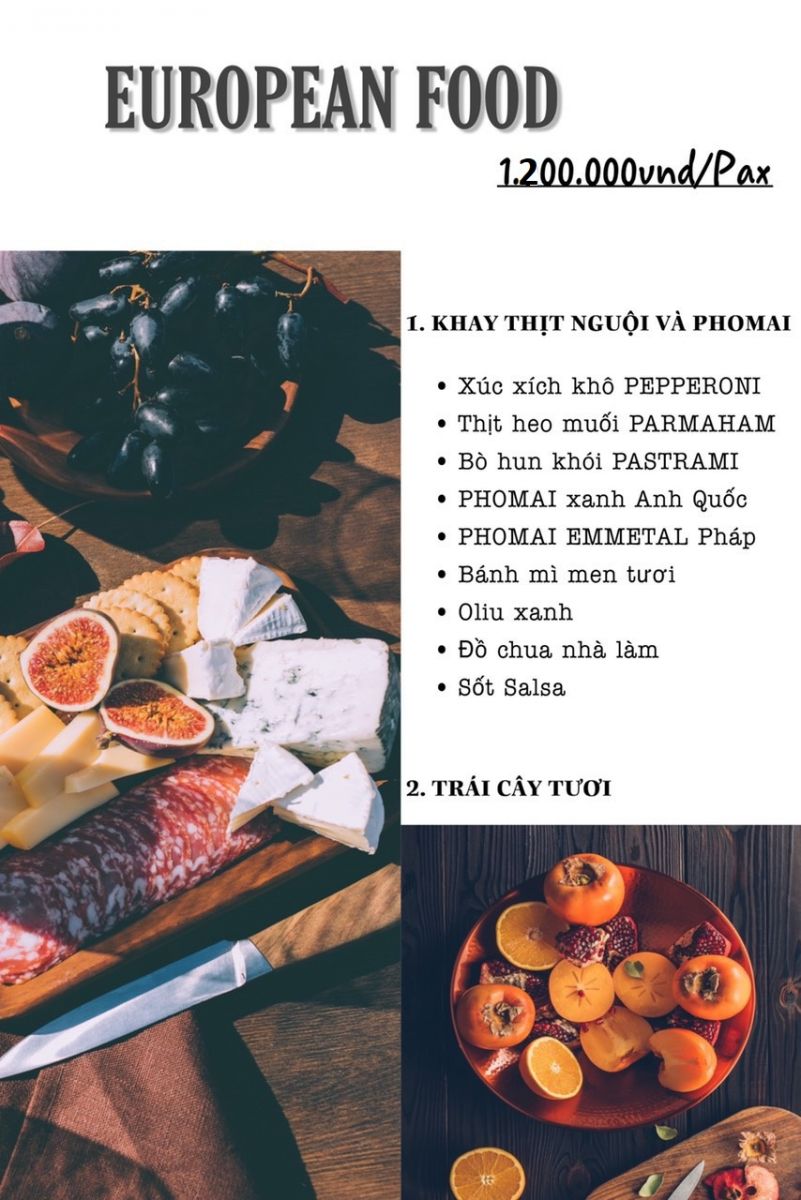 Món ăn châu Âu European food phục vụ du khách đi thuyền